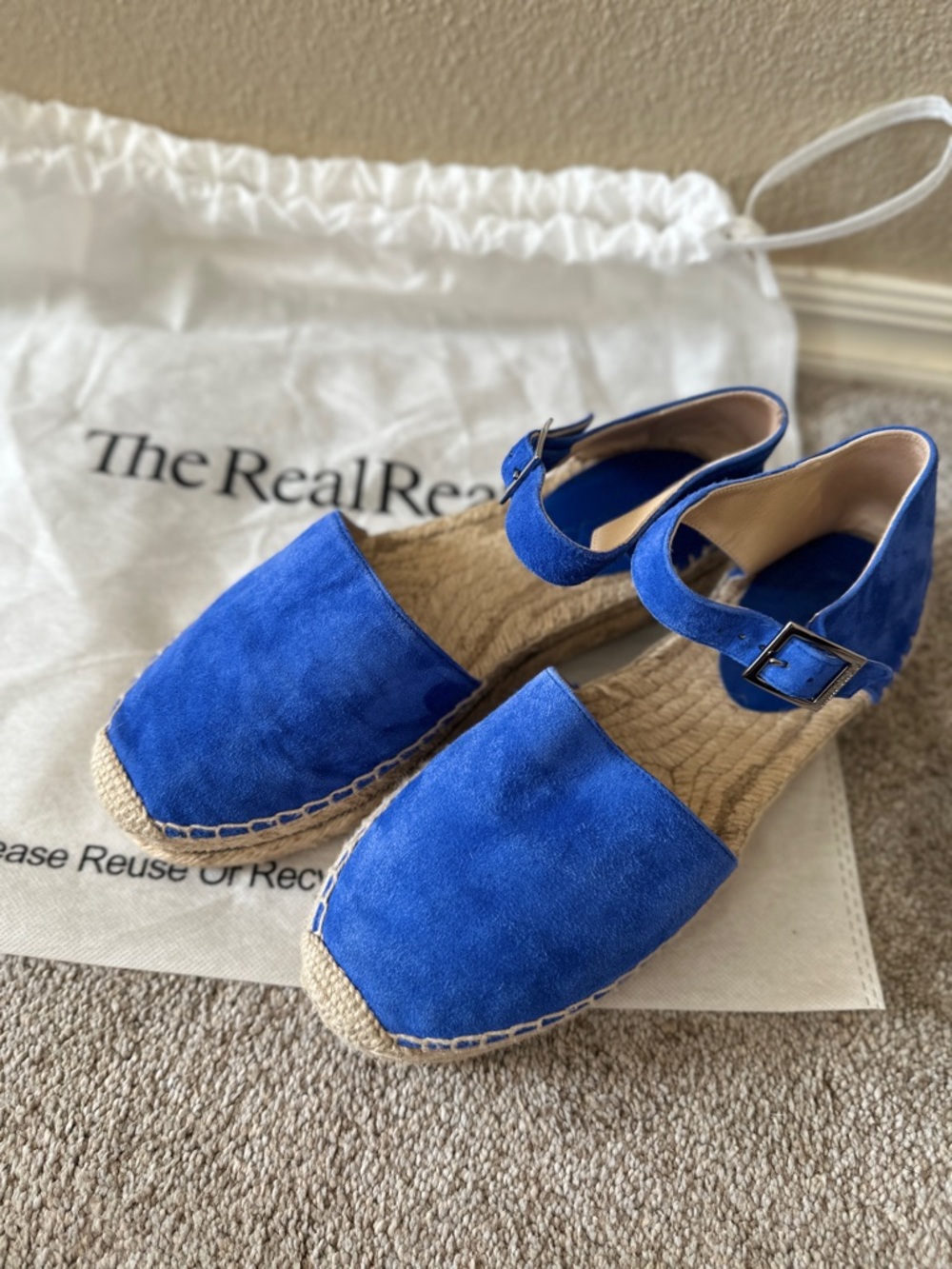 Jimmy Choo Cobalt Suede Espadrille Platform Sandals